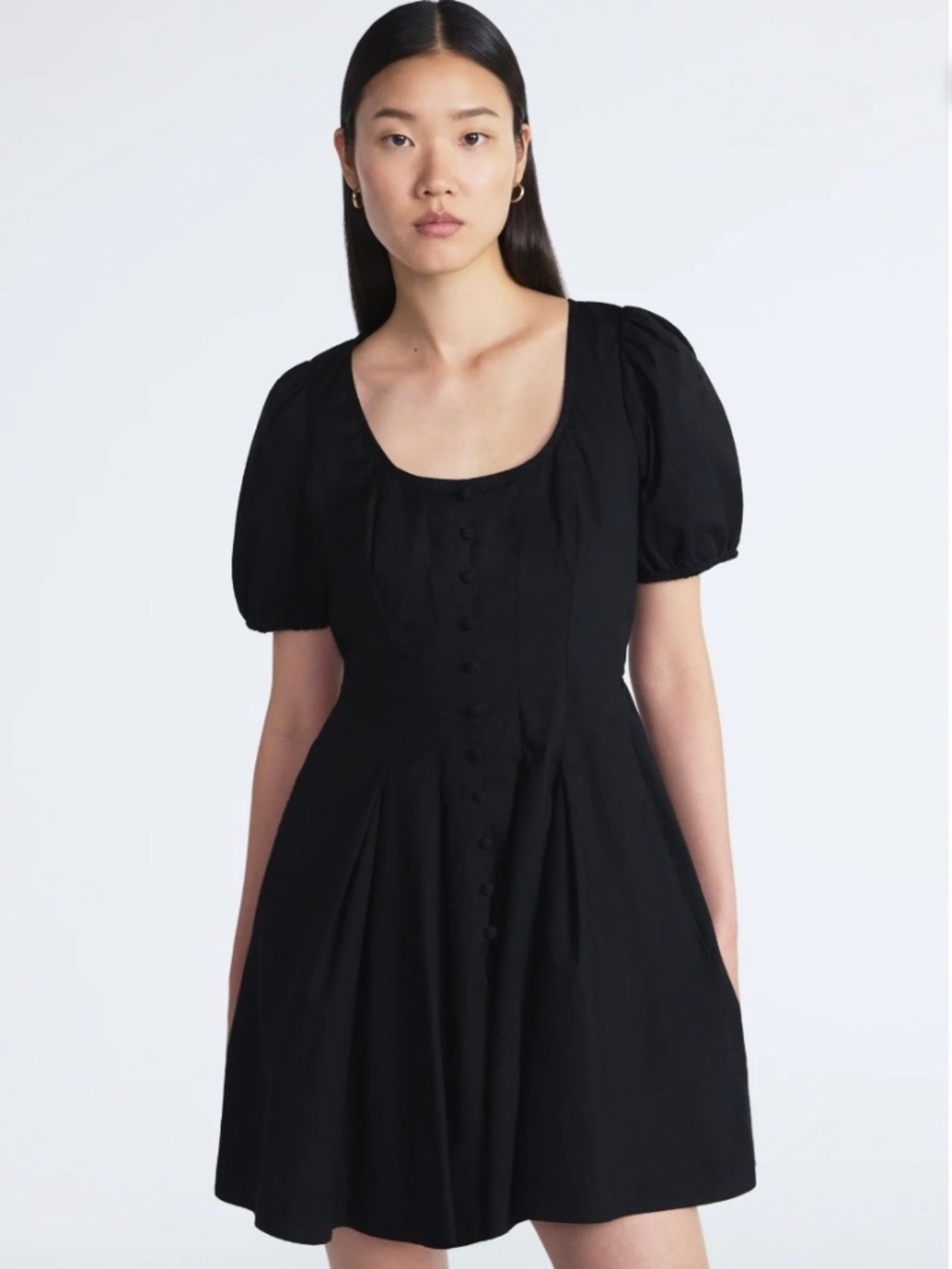 Scoop Women’s Blue Pleated Dress With Puff Sleeves Size Large